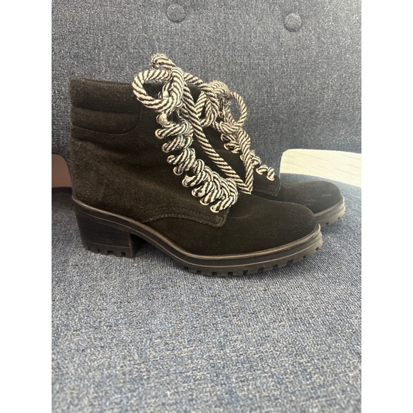 Steve Madden Shoes - Black‎ Suede Lace Up Heeled Combat Boots Chunky Lug Sole Women's Size 7 M